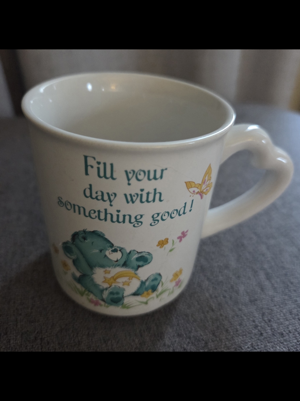 Care Bears Teal Bear Ceramic Coffee Mug with Heart Handle 1983
